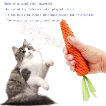 Cenoura em forma de gato de estimação de mascar sisal brinquedo de papel corda interativo molar garra com built-in de sino pequeno animal bonito para animais de estimação