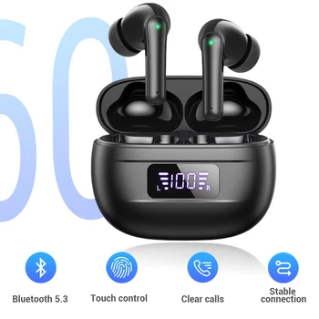 Fones de ouvido sem fio Bluetooth Fones de ouvido 60H Brincadeira de fones de Ouvido de Cancelamento de Ruído Claros Chamadas de Fones de ouvido Bluetooth para Smartphones