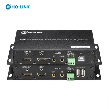 4K HDMI fibra extender com loop e externo de áudio/KVM USB/RS232 através de uma única fibra