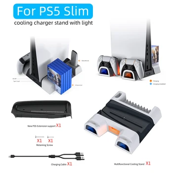 Para PS5 Slim Multifuncional de resfriamento de carregamento da base de dados de dock com luz de carregamento com o disco de armazenamento rack para PS5 identificador de carregamento da base de dados