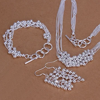 Casamento de mulheres presentes de Natal retro encantos senhora cordão colar braceletes Brincos moda mulheres de cor Prata conjuntos de jóias
