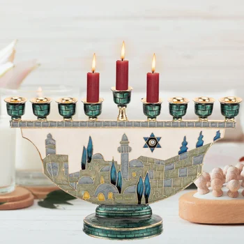 Menorah Castiçal 9 - Metal Candelabros Hanukkah Castiçal Titular para a Decoração Home