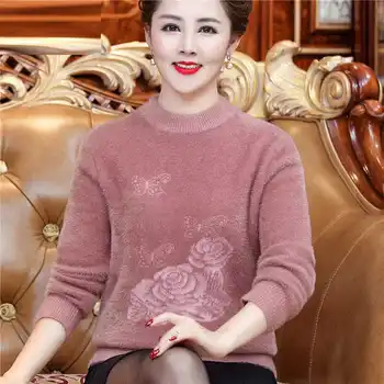 As mulheres do Vison de Veludo Camisola de Gola alta Outono-Inverno Soltos Impressão Quente com Fundo Pulôver coreano Casual Clássico de Malha, Tops Q750