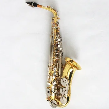 Padrão de nível alto saxofone aluno de saxofone alto, corpo dourado níquel tecla de saxofone de alta qualidade