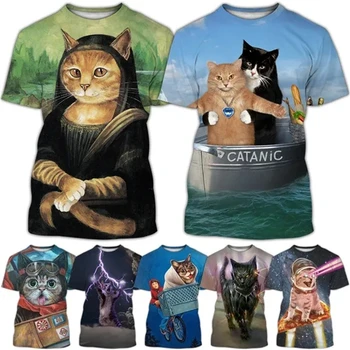 Novo Criativo Impressos em 3D Animal de T-shirt Gato Bonito Padrão Unissex em torno do Pescoço de Moda Casual Engraçado Rua Estilo Pulôver Tshirt Tees