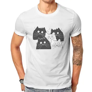 Homens de T-Shirts fofas e criativas gatinhos Novidade Puro Algodão, Camisetas de Manga Curta T-Shirts de Gola de Roupas Exclusivas