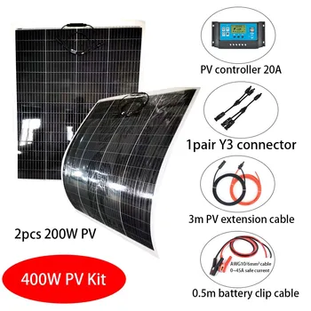 PV 200W Flexível Painel Solar animal de ESTIMAÇÃO MONO 200W 400W Kit de energia Solar do Sistema Com Controlador e Cabos de conexão 18V Painéis Solares