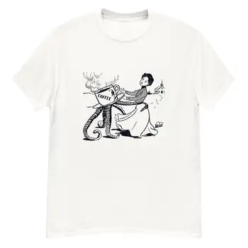 Engraçado vintage ilustração da mulher agarrou pelo xícara de café com tentáculos t-shirt
