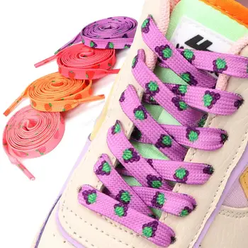 1Pair Frutas Cadarços de Tênis de Tecido Plano cordões de sapatos de Moda de Morango Maçã Uva Cadarço Elástico Cordões de Sapatos de Cadeias de caracteres