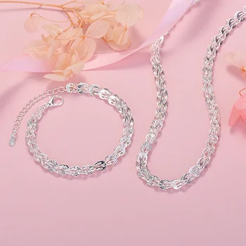 coreano da forma 925 prata Esterlina tornos padrão esculpido pulseiras neckalces conjunto de jóias para as mulheres da Festa de casamento Acessórios