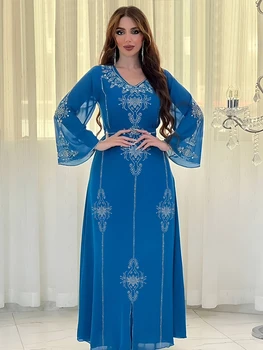 Eid Jalabiya Muçulmano Abaya Vestido de Festa para as Mulheres Árabes Diamond Lace-up Abayas Vestidos Longos Veste de Mulher Elegante Ramadã Vestidos