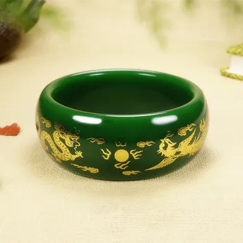 Natural verde jade pulseiras para mulheres artesanal dragão, fênix de jade e o bracelete para mulheres