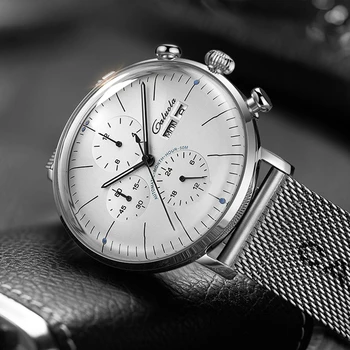 Luxuoso Relógio Automático Moda masculina 41mm Mecânica Relógios de pulso CALUOLA Negócio de Relógios de Cristal de Safira 50m à prova d'água de Relógios