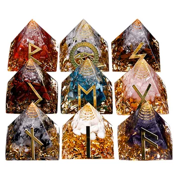 Cristal De Resina, Folhas De Ouro Pirâmide De Cristal Natural Home Office Decoração Gerador De Energia De Cura Reiki Meditação Chakra Ornamento