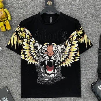Supzoom 2022 Chegada Nova Marca de Roupa Curta O-pescoço Casual Tigre de Cabeça Quente Diamante de Impressão de T-Shirt dos Homens de Hip Hop de Lazer Algodão
