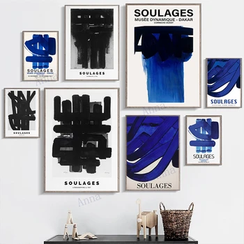 Tela de Pintura de Pierre Soulages Museu Exposição de Pôster e Impressão de Galeria de Arte de Parede Abstrato Imagens para a Sala de Decoração de Casa