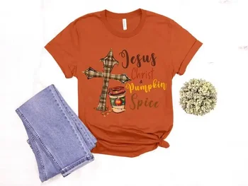 Jesus Cristo Pumpkin Spice Camisa, de ação de Graças Camisa, Queda Amante Camisa para 2022, Casual Tee para os Crentes