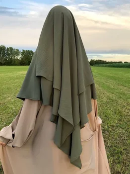 Duas Camadas Khimar Oração Roupas De Mulheres De Longa Triângulo Hijab Lenço De Dobra De Tecido Dubai Véu Muçulmano Do Ramadã Eid ( Não Abaya )