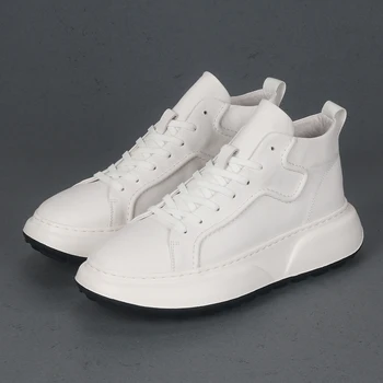 Nova Couro Branco de salto Alto Casual Conselho Sapatos Tendência da Moda Versátil, Confortável, Leve, de Alta-top Sapatos de homem