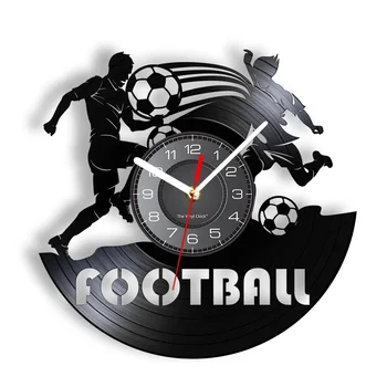 Associação de Futebol de Vinil do Álbum de Registro de Relógio de Parede Bola de Futebol Silencioso Movimento de Relógio para a Sala de Meninos, Futebol Esporte Arte de Decoração de Casa