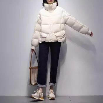 Preto Curto Stand colarinho para Baixo do Casaco de Mulheres 2023 Inverno Nova-coreano Branco pato Engrossar Casaco Feminino Quente Casual Outwear Tops