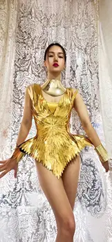 Fada de Ouro de Pena de Drag Queen Traje de baile flutua Lady Gaga BeyonceGala Mulheres de Festa de Aniversário, Ocasião Especial Sexy traje