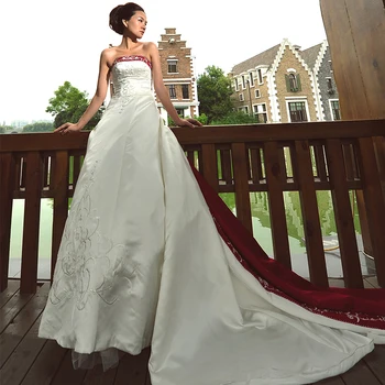 Sem alças de Vestidos de Noiva Com Cor Bordô 2019 Venda Quente Bordar Beading Vestidos De Noivas, Uma linha de Noivas Vestidos de Casamento