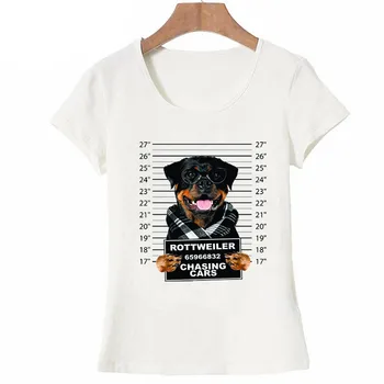 Jack Russell Terrier, Rottweiler Cão Imprimir T-shirt das Mulheres da Moda Engraçado Gráfico Camiseta Casual Manga Curta Tops