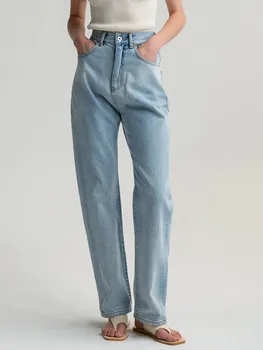 Outono De Novo Sólido Simples Jeans Para Mulheres 2023 Cintura Alta Moda Chique Bolso Reta Calças Femme Vintage Casual, De Jeans, Calças