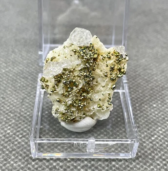 MELHOR! 100% Natural, Fluorescente, calcita e pirita Simbiótica mineral amostra Pedras e cristais de Cura + tamanho da caixa de 3,4 cm