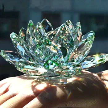 Coleção Peso De Papel Tabela Ornamentos De Vidro De Cristal Em Miniatura Flor De Lótus Estatueta De Vidro Artesanato Flor De Lótus Decoração