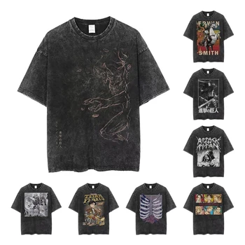 Breakout Ataque Titan Lavado T-Shirt de Streetwear Novidade T-Shirt AOT Shingeki não Kyojin Tees para Homens Mulheres Oversize Verão