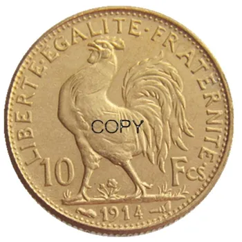 França 10 Francos De 1914 Marianne Galo Banhado A Ouro Cópia Da Moeda