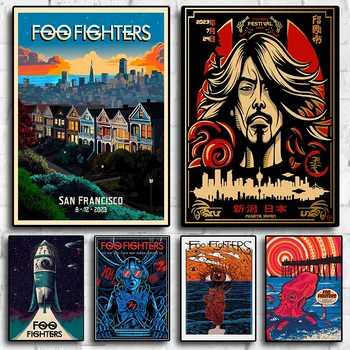 Foo Fighters Quadrinhos Cartaz Conjunto de Rock FF Banda de Música de Concerto Cobrir de Terror Alienígena do Espaço Esqueleto Veado Lona Impressão Arte de Parede Quarto Decoração