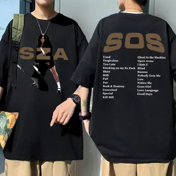 Cantor Sza Raras Turnê SOS Álbum de Música T-Shirt Homens Mulheres Moda Casual Tees de grandes dimensões Hip Hop Tshirt Streetwear T-shirts