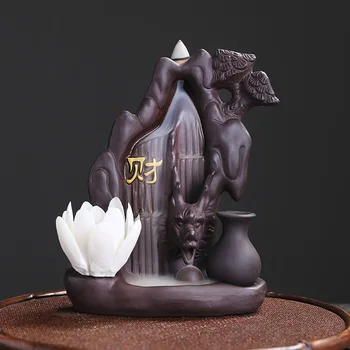 Criativo Lotus Artesanal Roxo Argila Dragão Chinês Cai Riqueza Refluxo Queimador De Incenso Vara De Incenso Titular Para A Home Do Ornamento