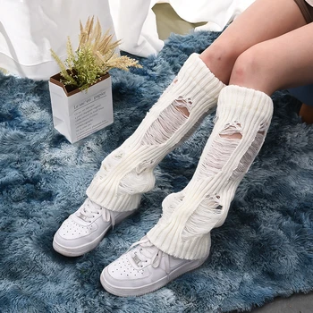 moda meninas Doce pilha de meias com furos Longo Inverno de Meia Cosplay de Malha de Boot Meia médio tubo de meias Pé Aquecimento Tampa