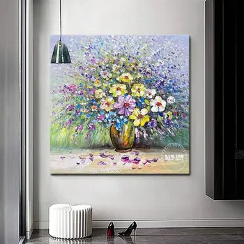 Planta de Lona Imagem Arte Artesanato, Pinturas de Parede Para Sala de estar Unframed Decoração 3d Pequenas Flores Em Um Vaso de Arte Abstrata Pintura