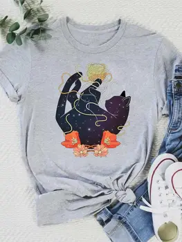 Gato Aquarela Estilo Cartoon Tee Gráfico de Moda T Roupas de Impressão Roupas de Mulheres Femininas de Verão de Manga Curta Casual T-shirts