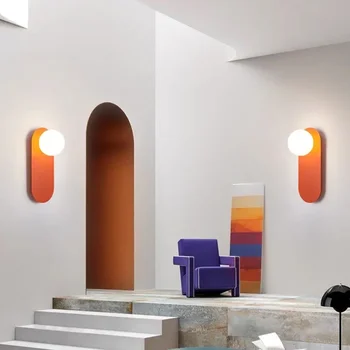 Lâmpada de parede Quarto Sala de estar, Corredor de Decoração Estética dispositivos Elétricos de Iluminação Nórdicos Minimalista Vidro LED Laranja Arandelas de Parede