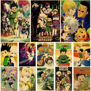 Vintage Hunter X Hunter Posters Retro Papel Kraft Anime Pôster Arte de Parede Decoração HD de Impressão de Cartaz de Parede da Sala de Casa Barra de Arte de Pintura