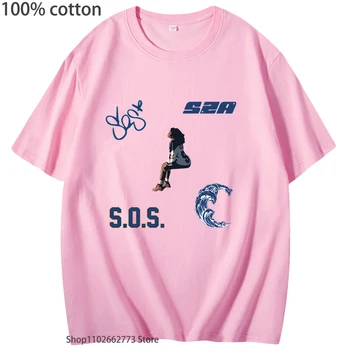 SZA SOS Camisa Anime Gráfico T-shirts Mangá/quadrinhos Camiseta 100% Algodão Cartoon Tee-shirt de Manga Curta Moda Mulher Roupas de Homens Topo