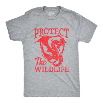 Mens Proteger A Vida Selvagem T-Shirt Engraçada Dragão Que Cospe Fogo Piada Tee Para Caras