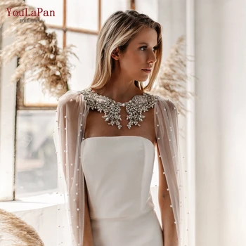 Youlapan G56 Pérolas de Contas do Casamento Xale Cabo Véu de Noiva Manto Mulheres Elegantes Casacos para o Casamento, Parte Coberta Off White