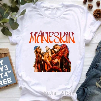 Roupas femininas Maneskin arco-íris Orgulho MåNeskin LGBT Letra Imprimir T-Shirt Feminina Moda Verão Tops Camiseta Femme Tshirt