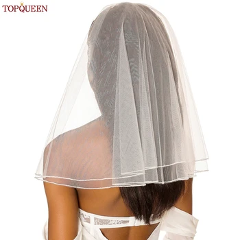 TOPQUEEN V173 Véu de Noiva Ombro Comprimento do Véu de 2 Camadas com Pente de Blush Véus de Noiva Pérolas Borda do Vestido de Véu de Noiva