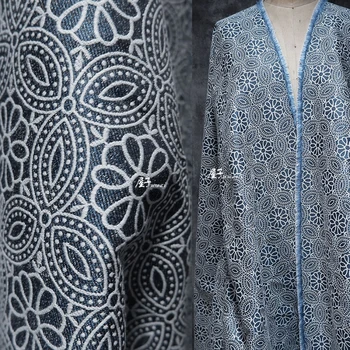 Tecido Jacquard Azul Linear De Linha De Rastreamento De Saco De A Saia Designer De Roupas De Pano Diy De Costura De Algodão Poliéster Material