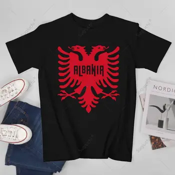 Unisex Homens Vintage Albânia Albânia Bandeira Albanesa Aniversário Cidadania Camiseta Camisetas T-Shirts Mulheres, Meninos 100% Do Algodão Do T-Shirt