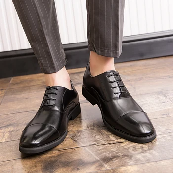 Oxfords Sapatos para Homens Castanho Preto de Negócios Lace-up Pu Office Brogue Sapatos Zapatos De Vestir Hombre Mens Sapatos