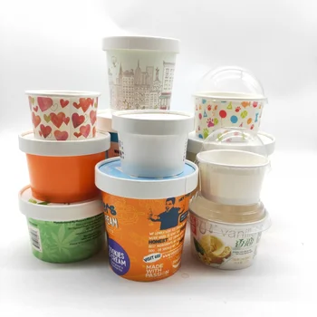 Personalizado product2023 novo estilo sundae pequeno copo de papel descartável de gelo iogurte papel bowl com tampa e colher